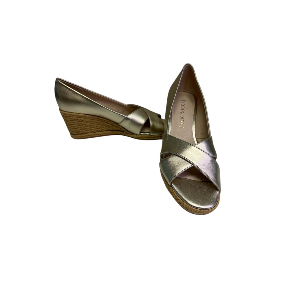Jack Rogers  Palmer Gold Metallic Wedge Espadrille Sandals Women's‎ Sz 8
